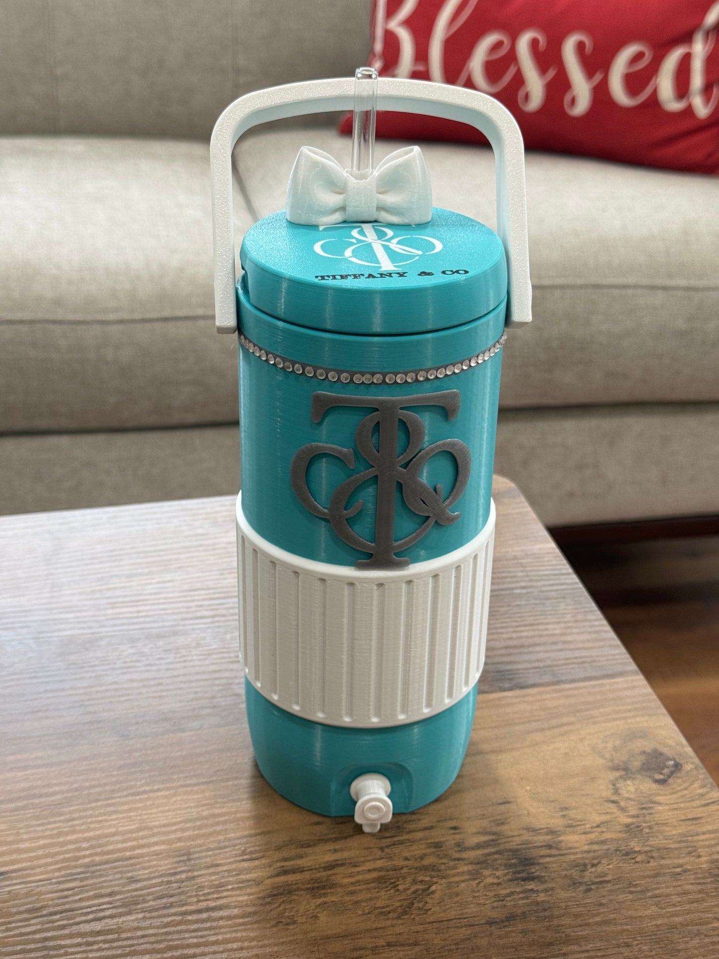 Personalized Tiffany-Inspired Cooler Tumbler with Handle | Custom Drink Holder | Gift for Her