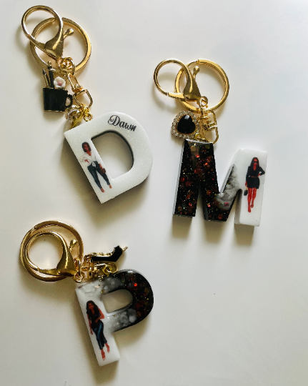 Sparkling Black & White Initial Keychain
