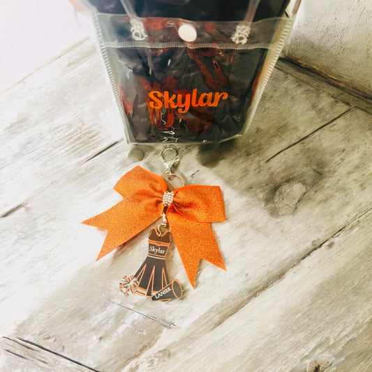 Custom Cheerleading Keepsake Keychain | Personalized Cheerleader Gift with Bow & Uniform Charm