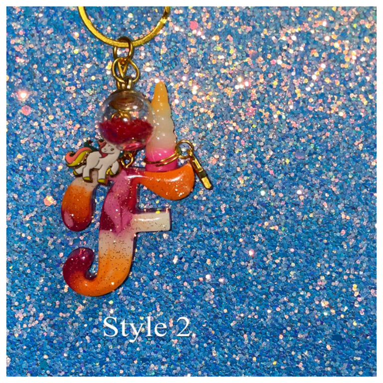 Back to School Unicorn Letter Initial Keychain Handmade Sparkle Backpack Bag Name Tag for Kids