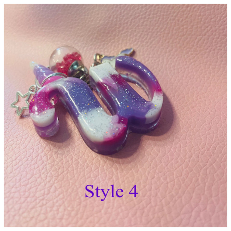 Back to School Unicorn Letter Initial Keychain Handmade Sparkle Backpack Bag Name Tag for Kids