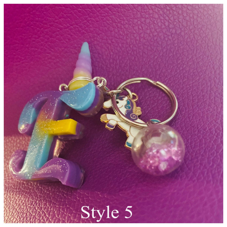 Back to School Unicorn Letter Initial Keychain Handmade Sparkle Backpack Bag Name Tag for Kids