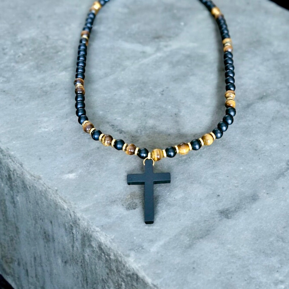 Tiger Eye Beaded Cross Necklace