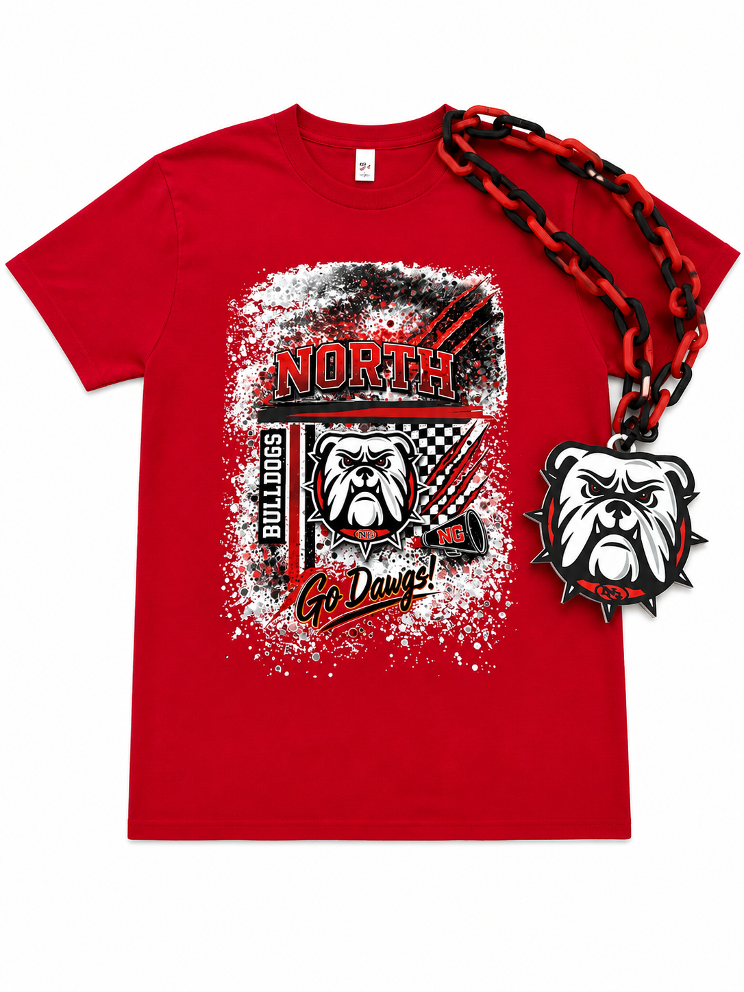 NG Spirit Swag Pack | North Gwinnett Bulldogs Bundle | T-Shirt, Hype Chain, Tote Bag, Bleacher Cushion | Game Day Set