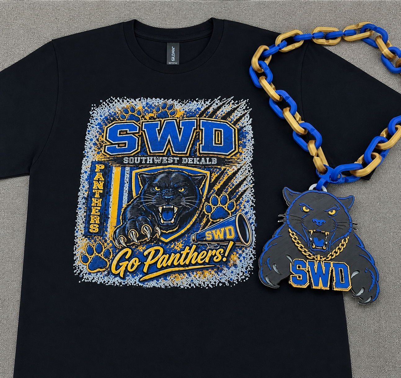 SWD Spirit Bundle Pack | Hype Chain + T-Shirt | Southwest Dekalb Panthers Gear | Game Day Outfit | School Spirit Set