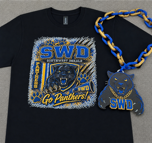 SWD Spirit Bundle Pack | Hype Chain + T-Shirt | Southwest Dekalb Panthers Gear | Game Day Outfit | School Spirit Set