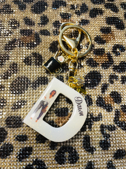 Sparkling Black & White Initial Keychain